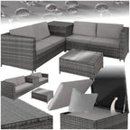 TecTake Set Ratán Combinable: 2 Sofás + Mesa + Caja, Cojines 8cm, Gris