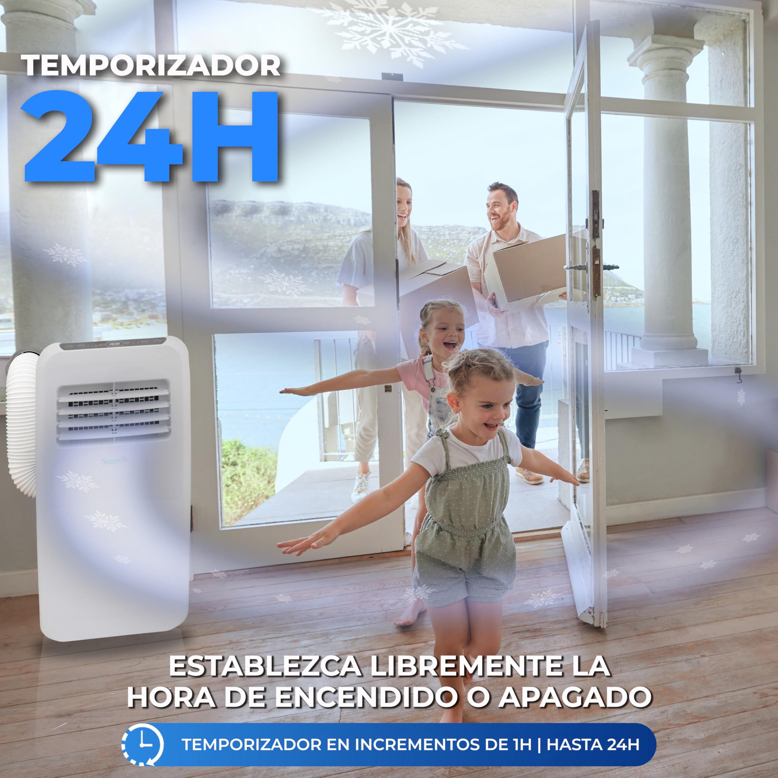 SereneLife Aire Acondicionado Portátil 9000 BTU Calefacción y Deshumidificador con Mando