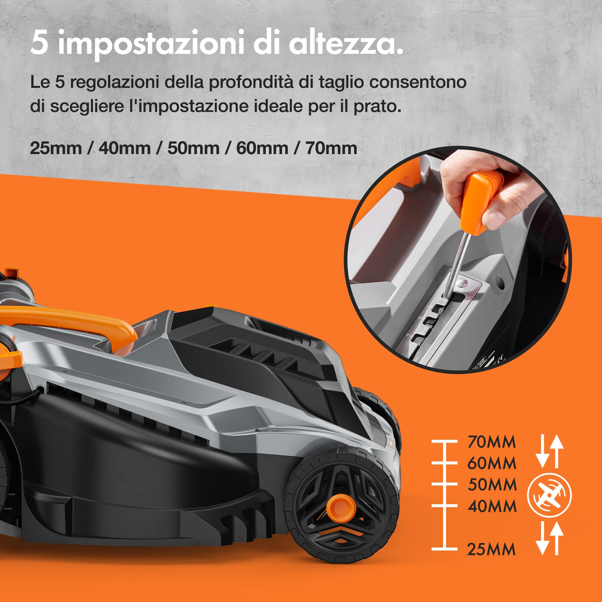 VonHaus Cortacésped Eléctrico 1800W 38-43cm, 42-52L, 5 Niveles