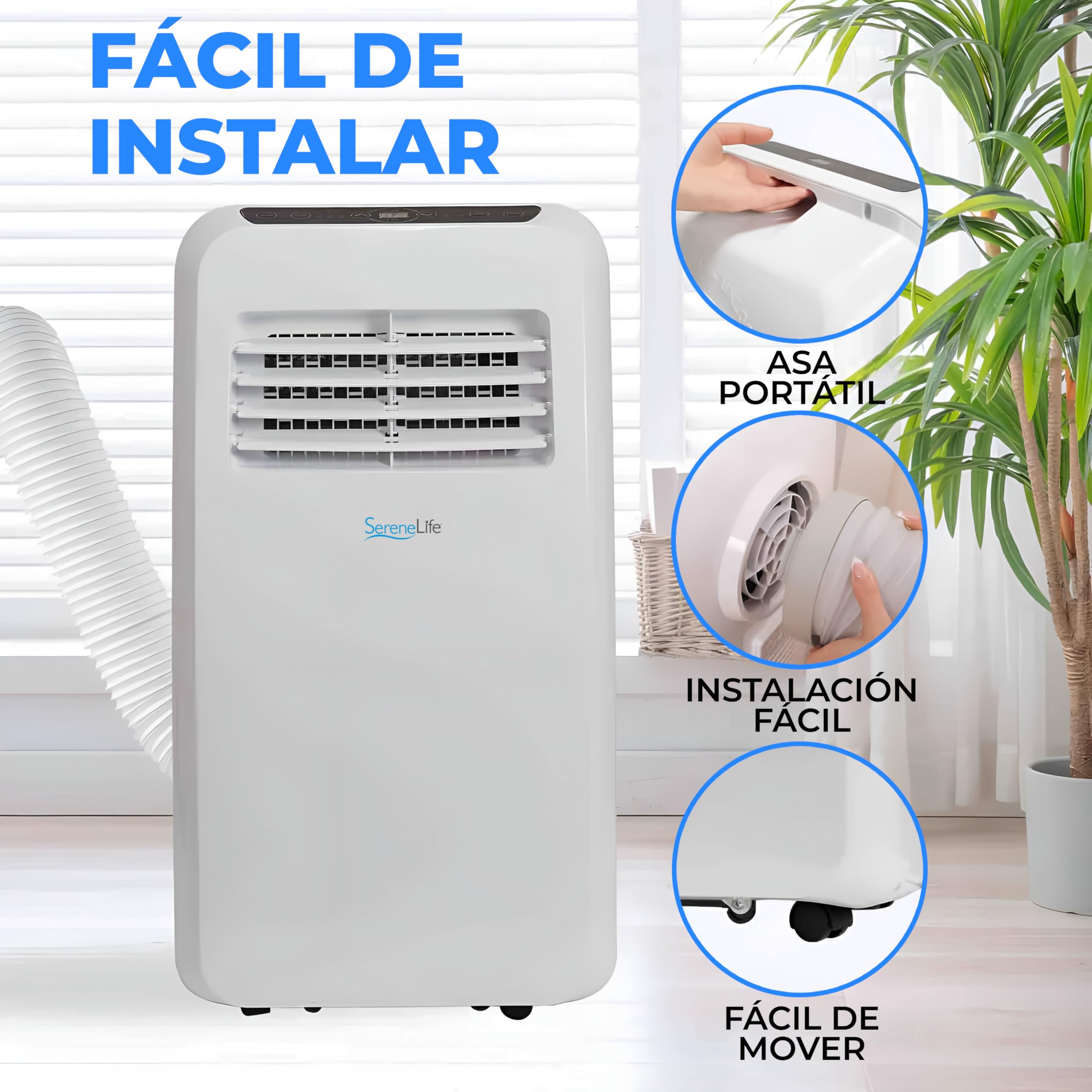 SereneLife Aire Acondicionado Portátil 9000 BTU Calefacción y Deshumidificador con Mando