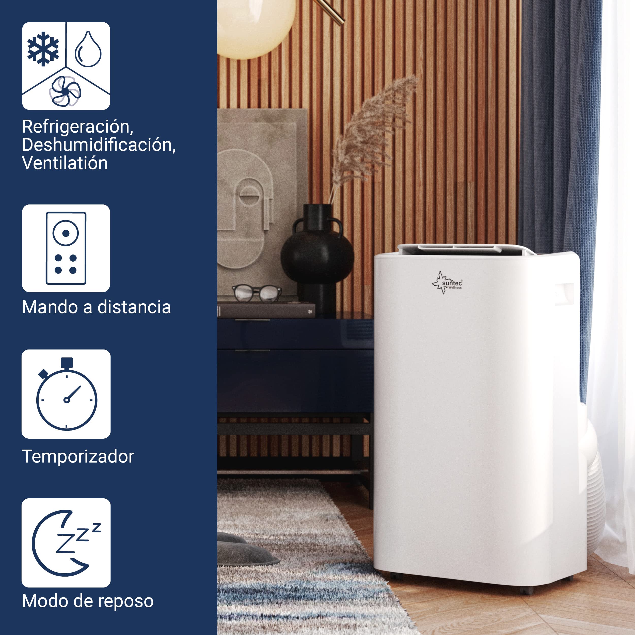 SUNTEC Coolfixx 12000 BTU Aire Acondicionado Móvil Silencioso con App para Habitaciones hasta 60 m²
