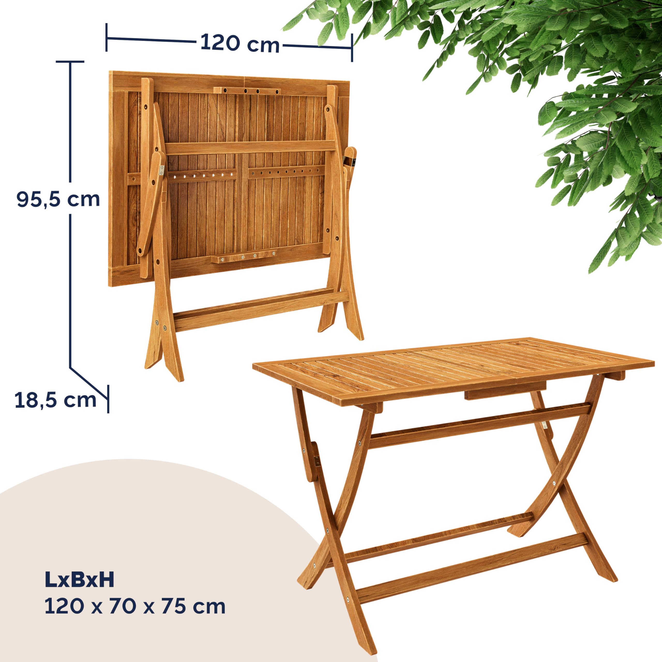 CASARIA Juego Jardín Sydney: Madera Acacia FSC, 5 Pzas Plegable, 120x70cm