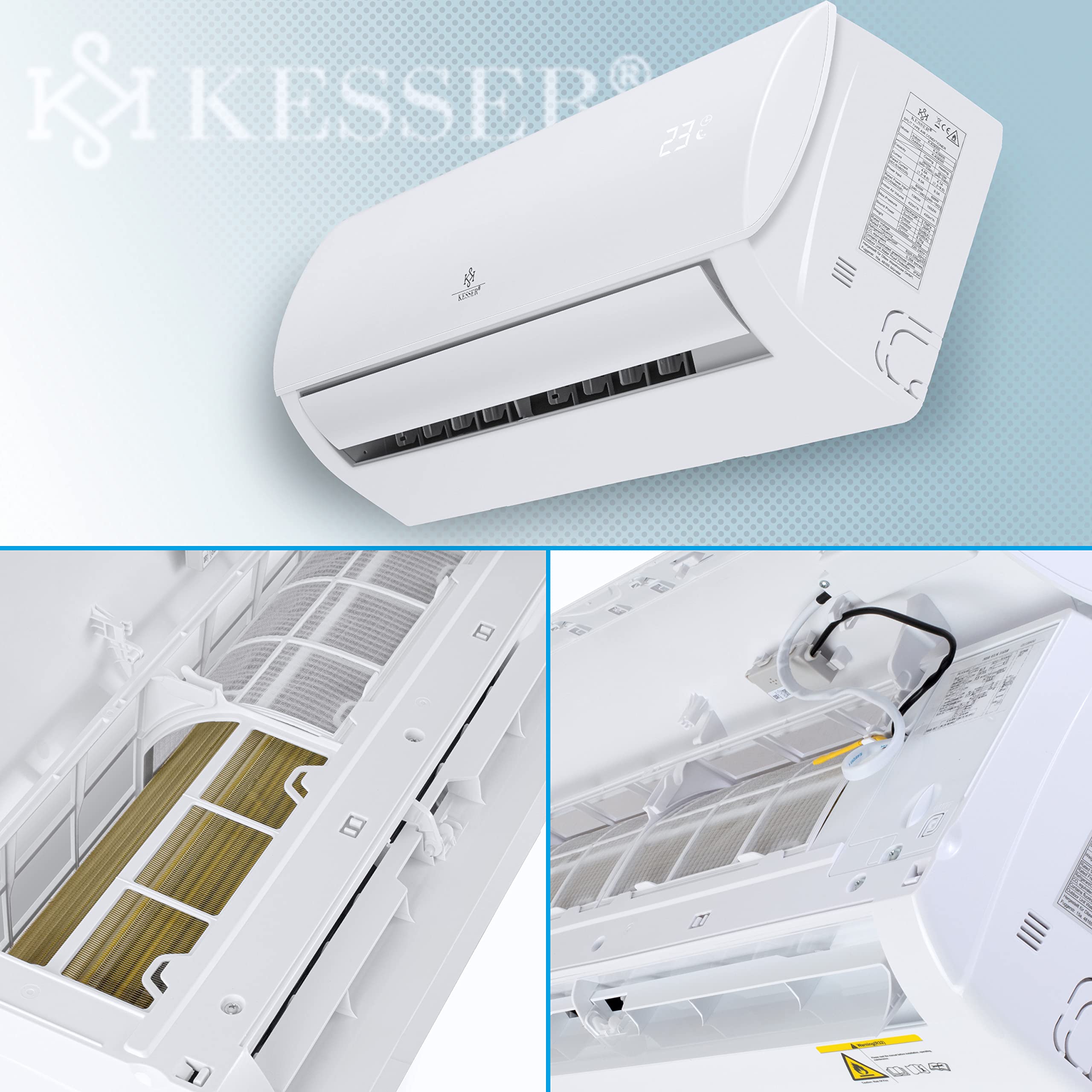 KESSER Aire Acondicionado Split 12000 BTU - WiFi/App, R32, LCD, Mando, 3400W