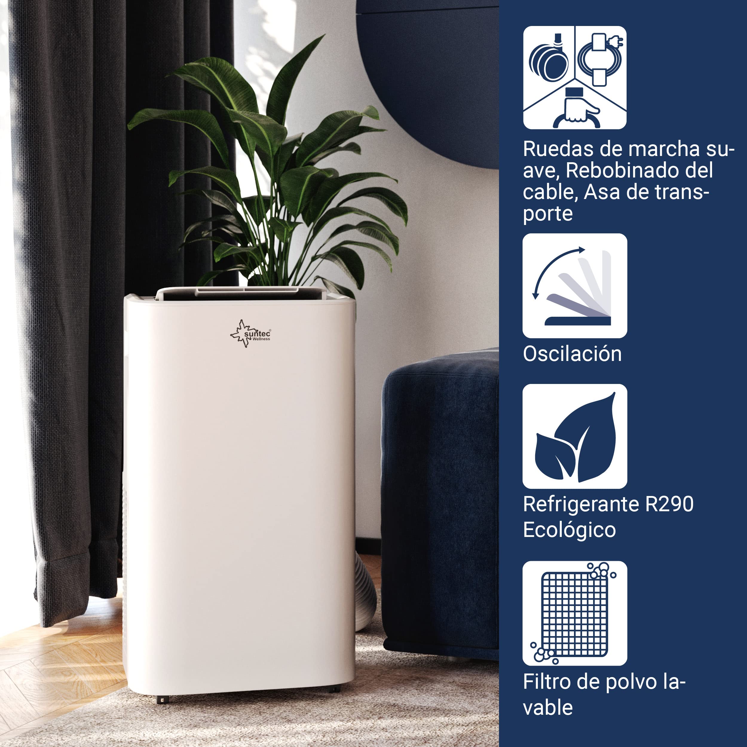 SUNTEC Coolfixx 12000 BTU Aire Acondicionado Móvil Silencioso con App para Habitaciones hasta 60 m²