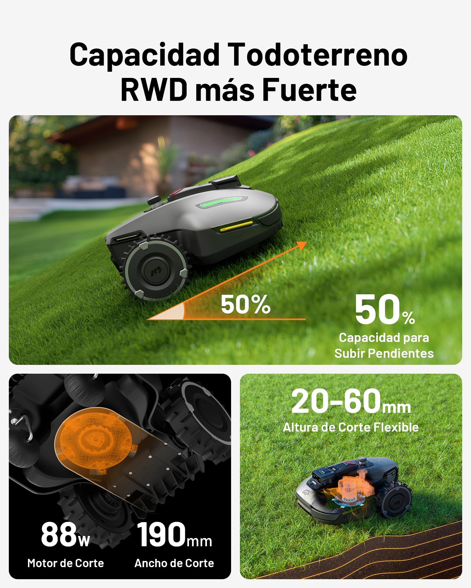 MAMMOTION YUKA Mini 700 Robot Cortacésped Sin Cables 700m², 50% Pendiente, 4G