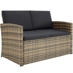 Tectake Set Ratán/Acero: 2 Sillones + Sofá + Mesa Cristal, Cojines, Natural