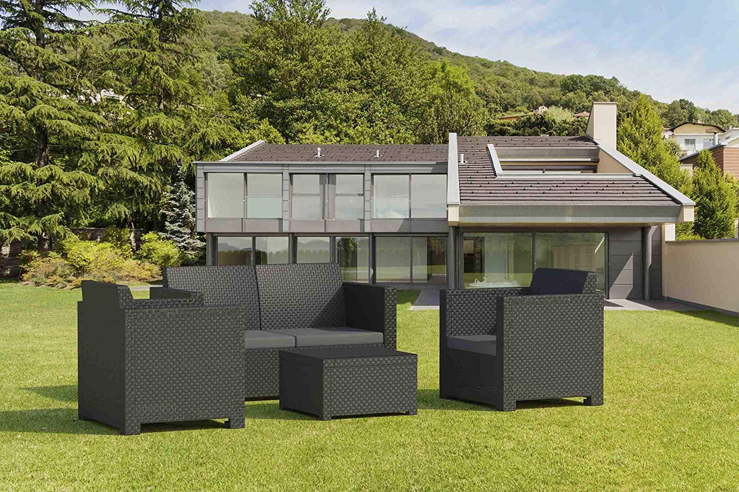SP Berner Set EVO Confort Grafito: Sofá 2P + 2 Sillones + Mesa, Reciclado