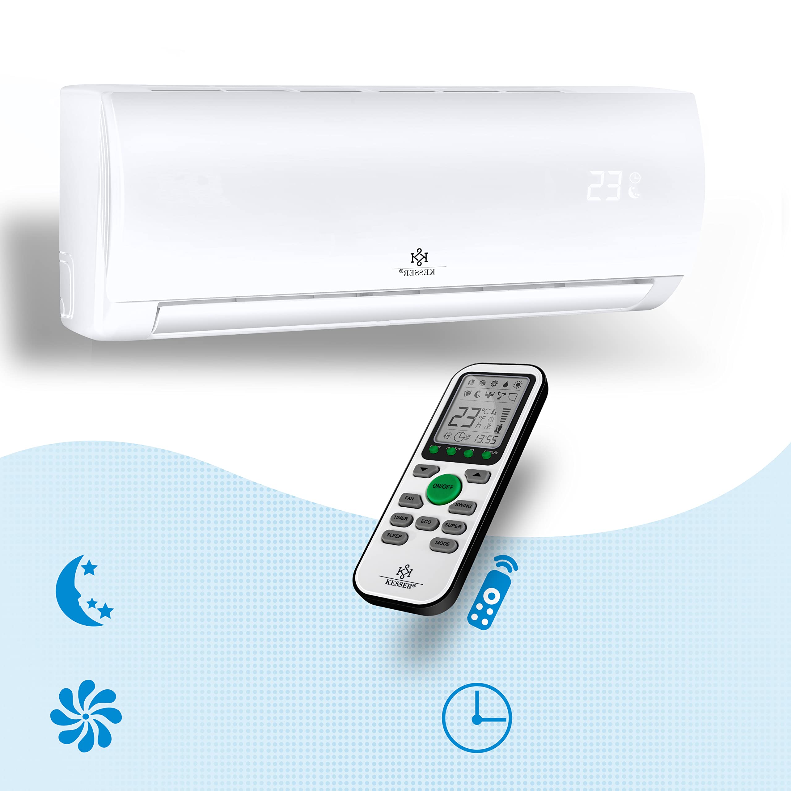 KESSER Aire Acondicionado Split 12000 BTU - WiFi/App, R32, LCD, Mando, 3400W