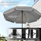 Outsunny Set Jardín 6 Pzas: Mesa Vidrio + 4 Sillas Plegables + Sombrilla, Crema