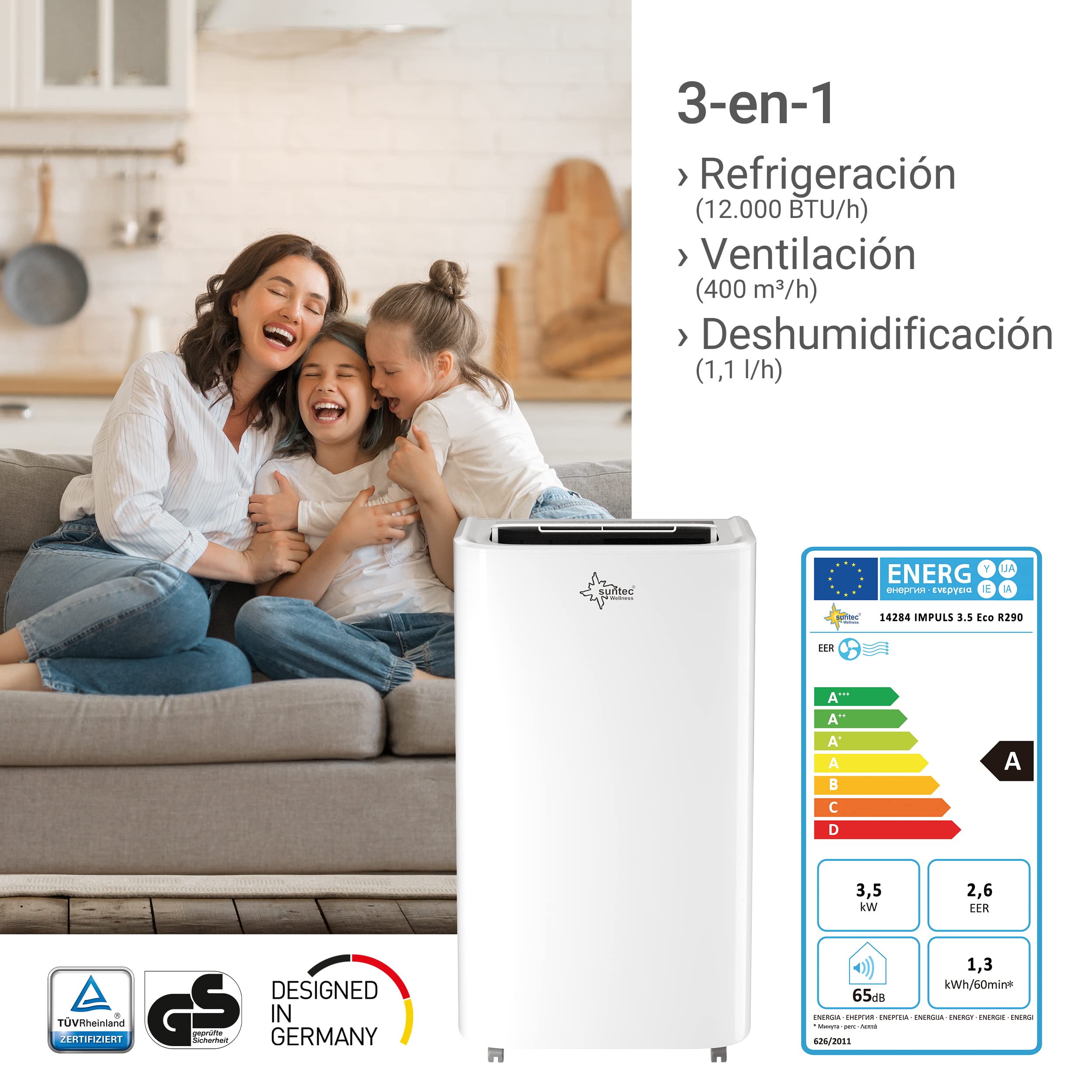 SUNTEC Coolfixx 12000 BTU Aire Acondicionado Móvil Silencioso con App para Habitaciones hasta 60 m²