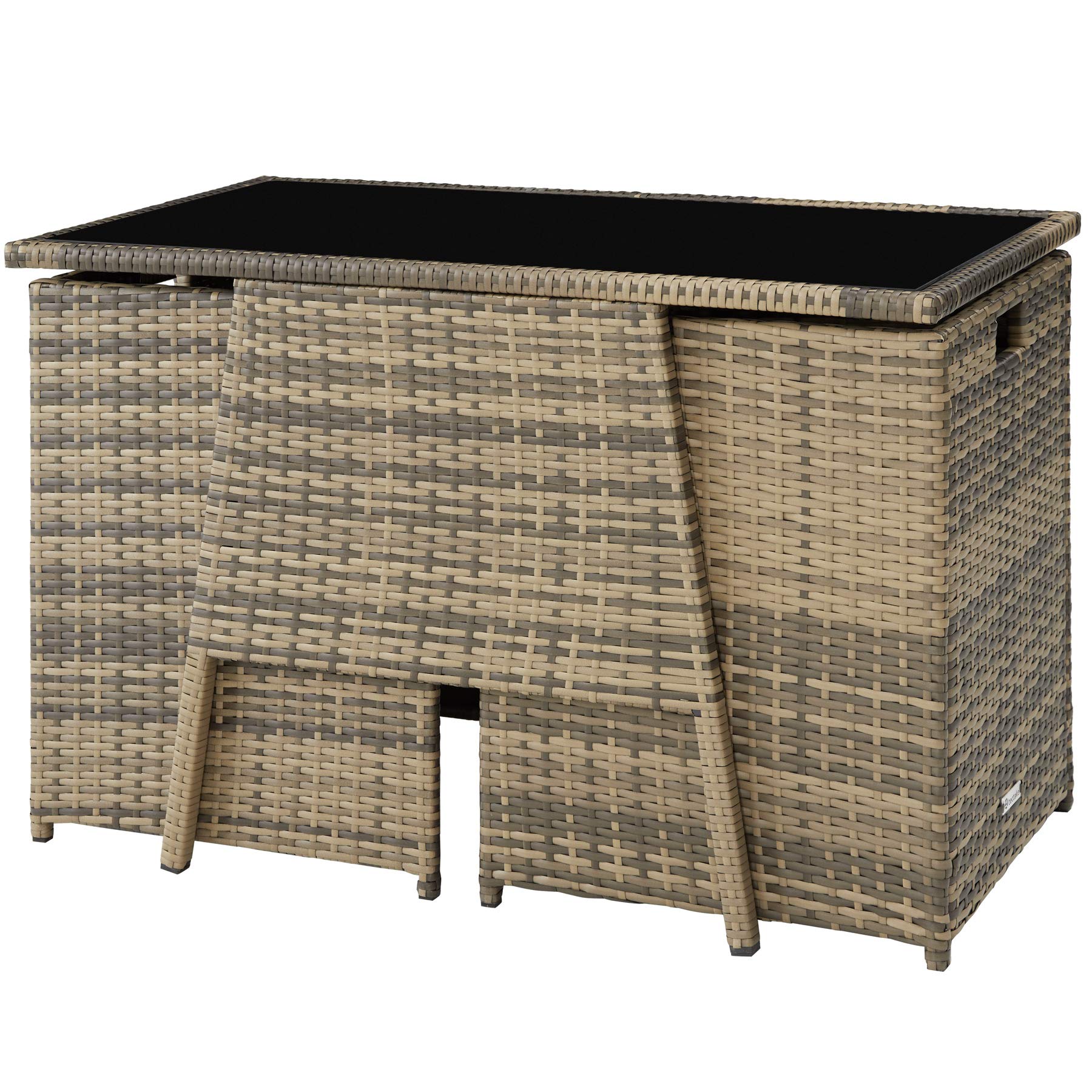 TecTake Set Jardín Ratán/Aluminio: 2 Sillas + Mesa Cristal, Apilable, Natural