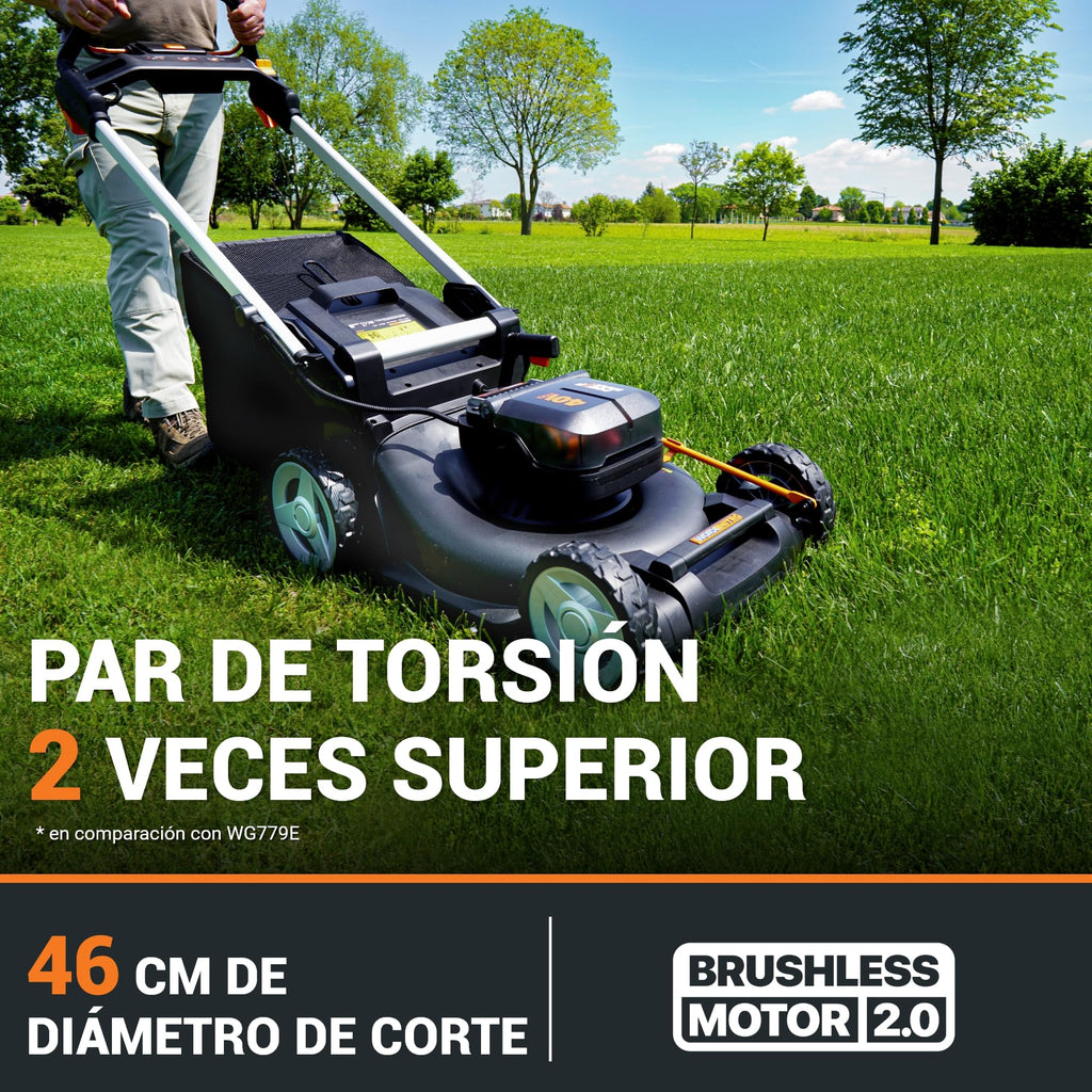 WORX WG749E Nitro Cortacésped 40V 46cm, Tracción, Mulching, 7 Alturas, 2 Baterías