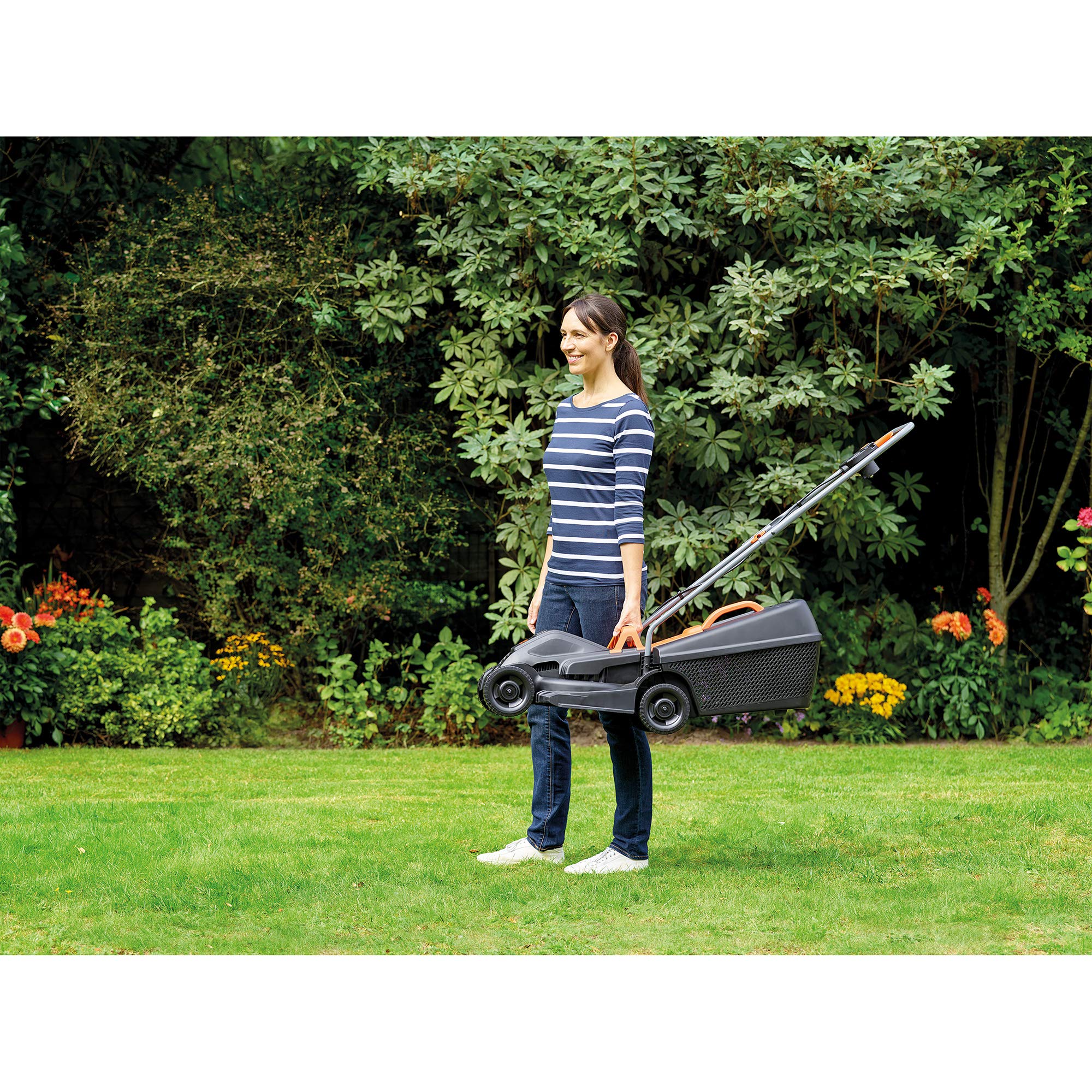 BLACK+DECKER Cortacésped Eléctrico 1000W 32cm + Desbrozadora, 35L, 250m² - BEMW351GL2
