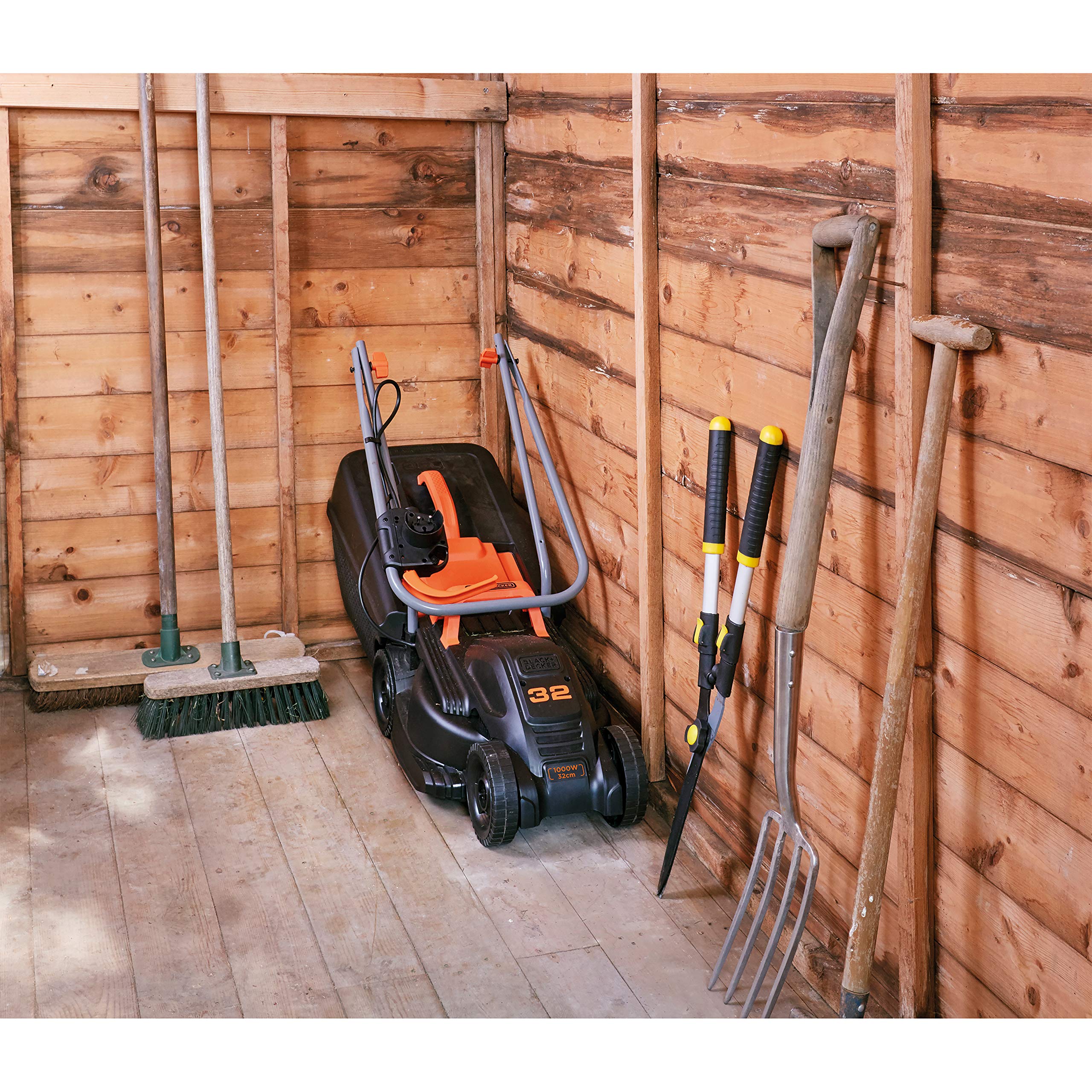 BLACK+DECKER Cortacésped Eléctrico 1000W 32cm + Desbrozadora, 35L, 250m² - BEMW351GL2