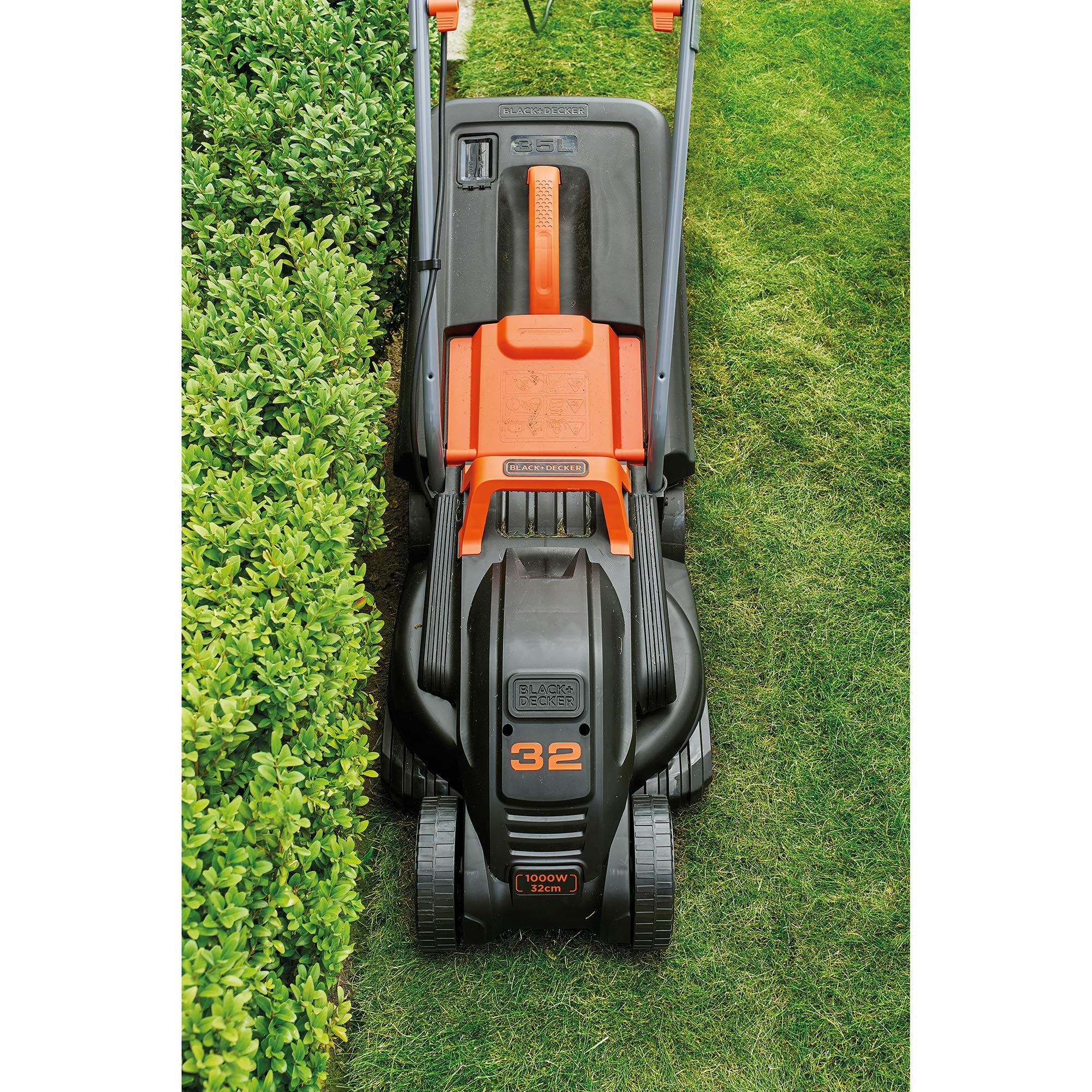 BLACK+DECKER Cortacésped Eléctrico 1000W 32cm + Desbrozadora, 35L, 250m² - BEMW351GL2
