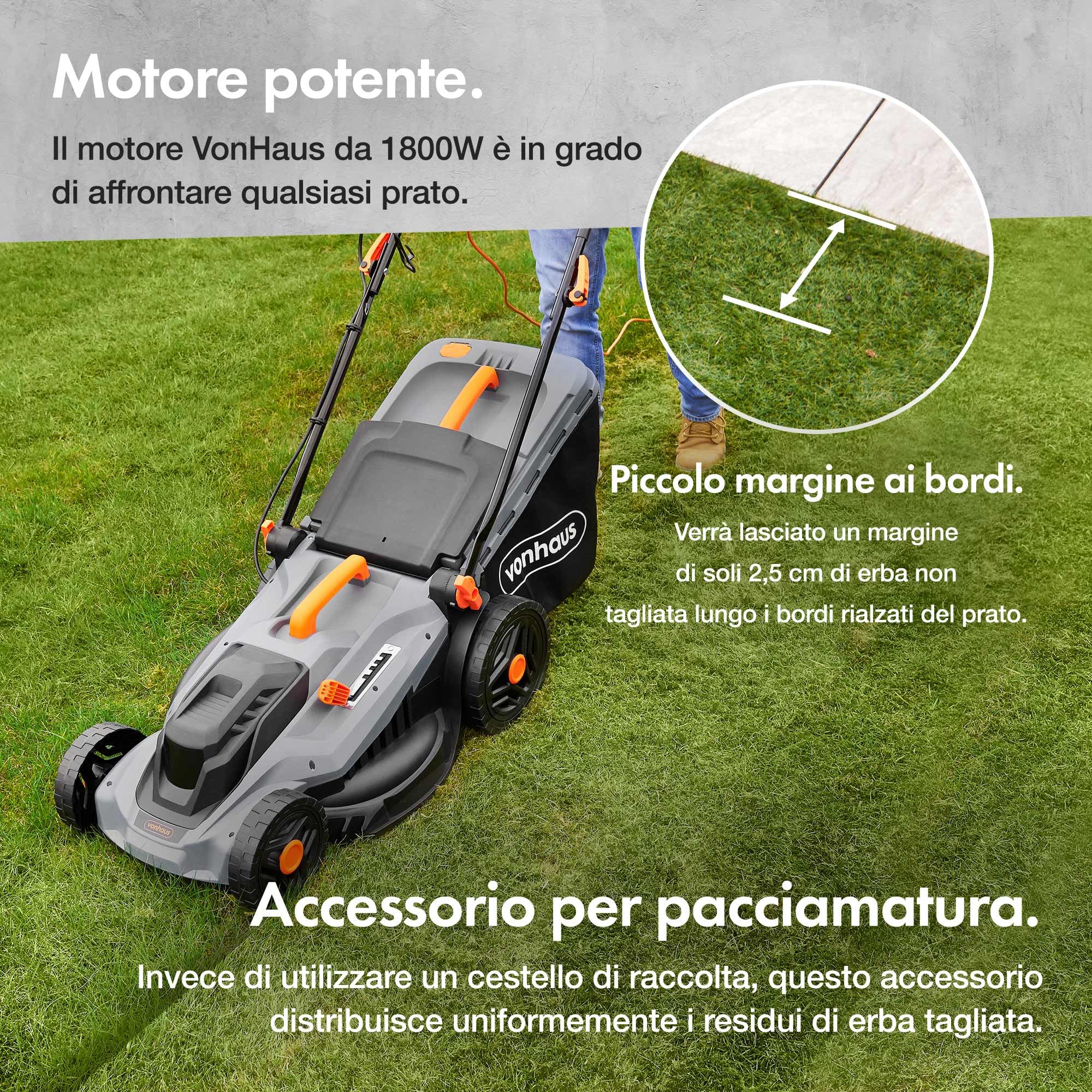 VonHaus Cortacésped Eléctrico 1800W 38-43cm, 42-52L, 5 Niveles