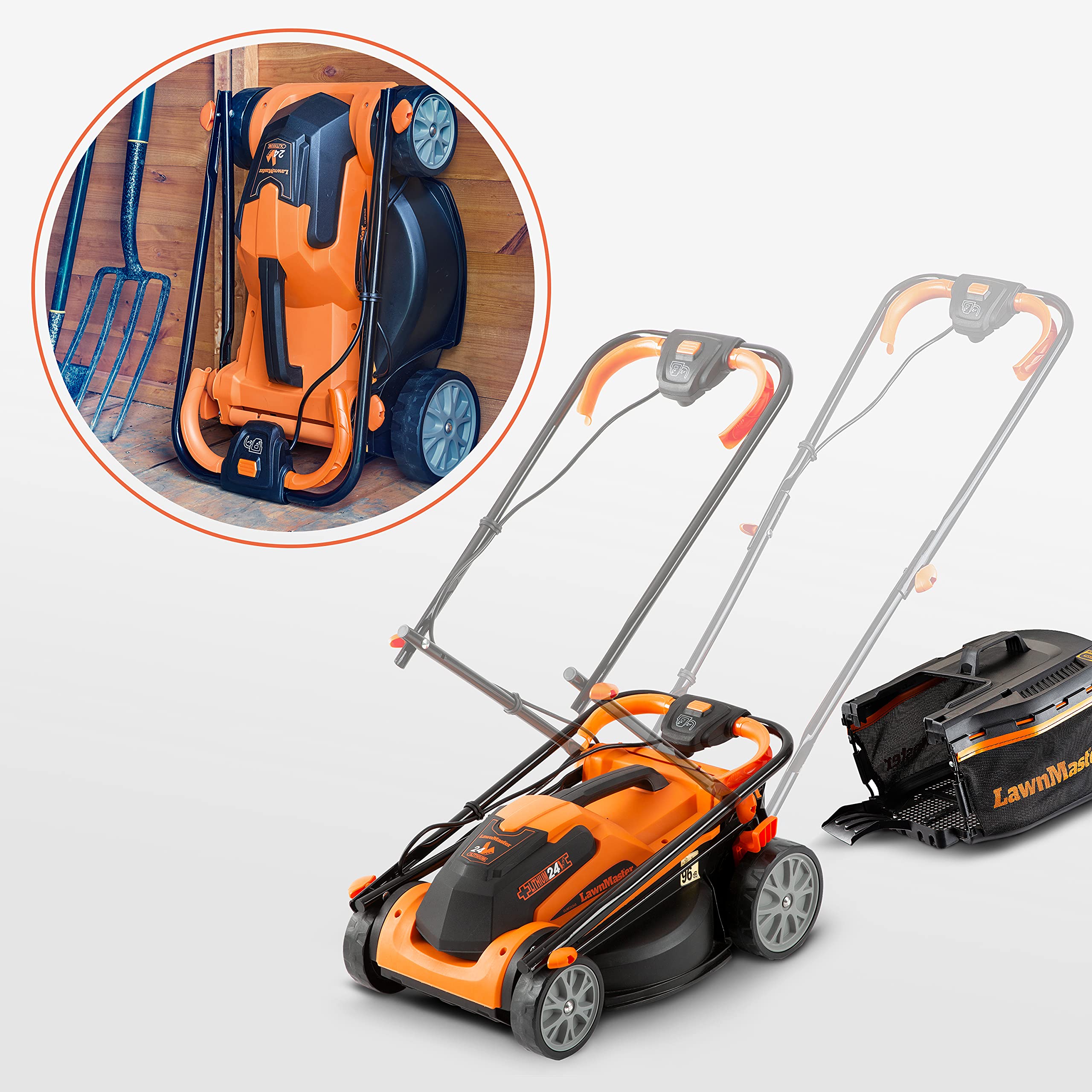 LawnMaster CLMF2434G Cortacésped Batería 24V 34cm 300m², 6 Niveles, 32L