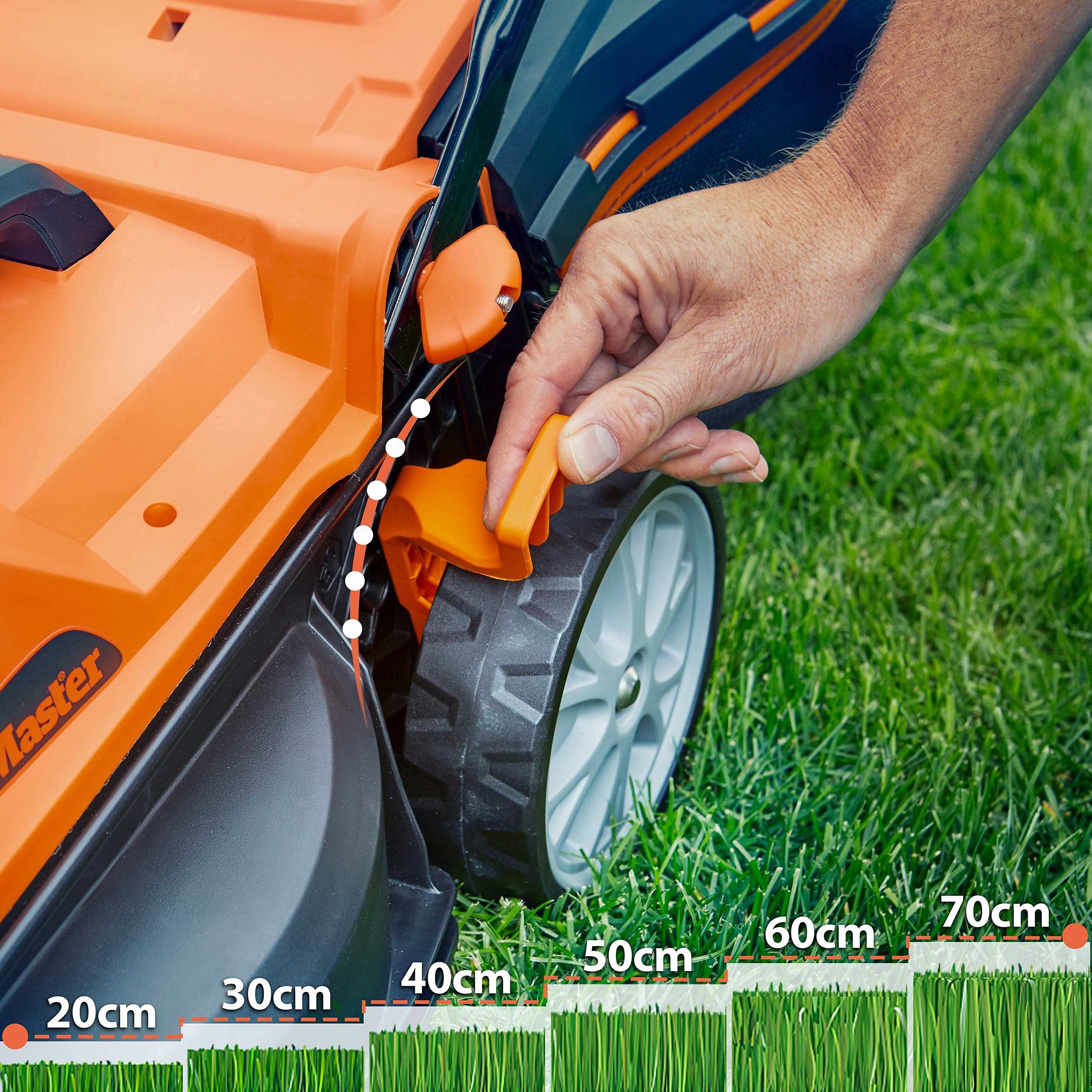LawnMaster CLMF2434G Cortacésped Batería 24V 34cm 300m², 6 Niveles, 32L
