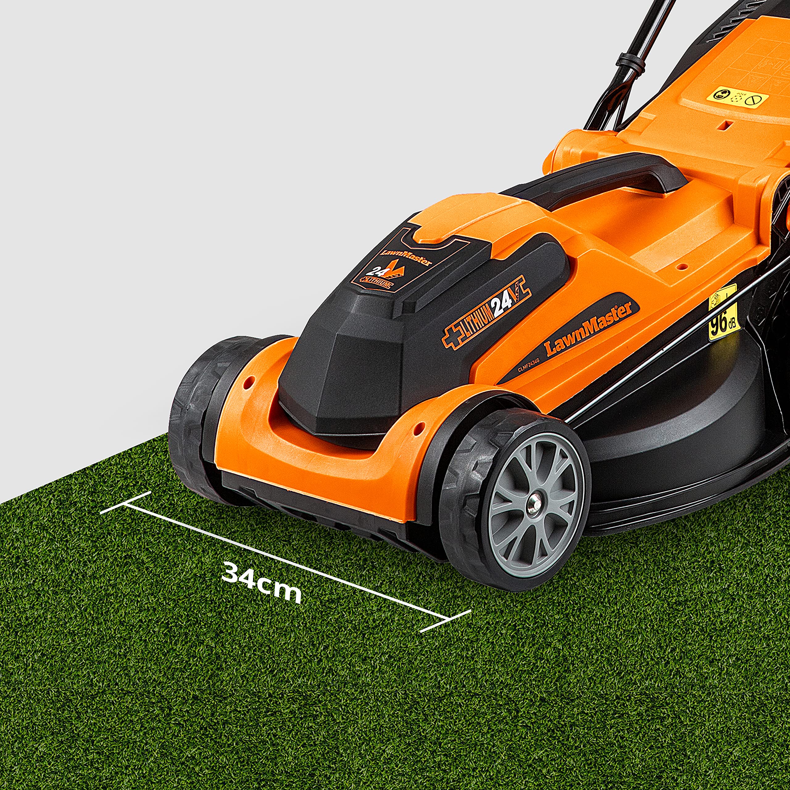 LawnMaster CLMF2434G Cortacésped Batería 24V 34cm 300m², 6 Niveles, 32L