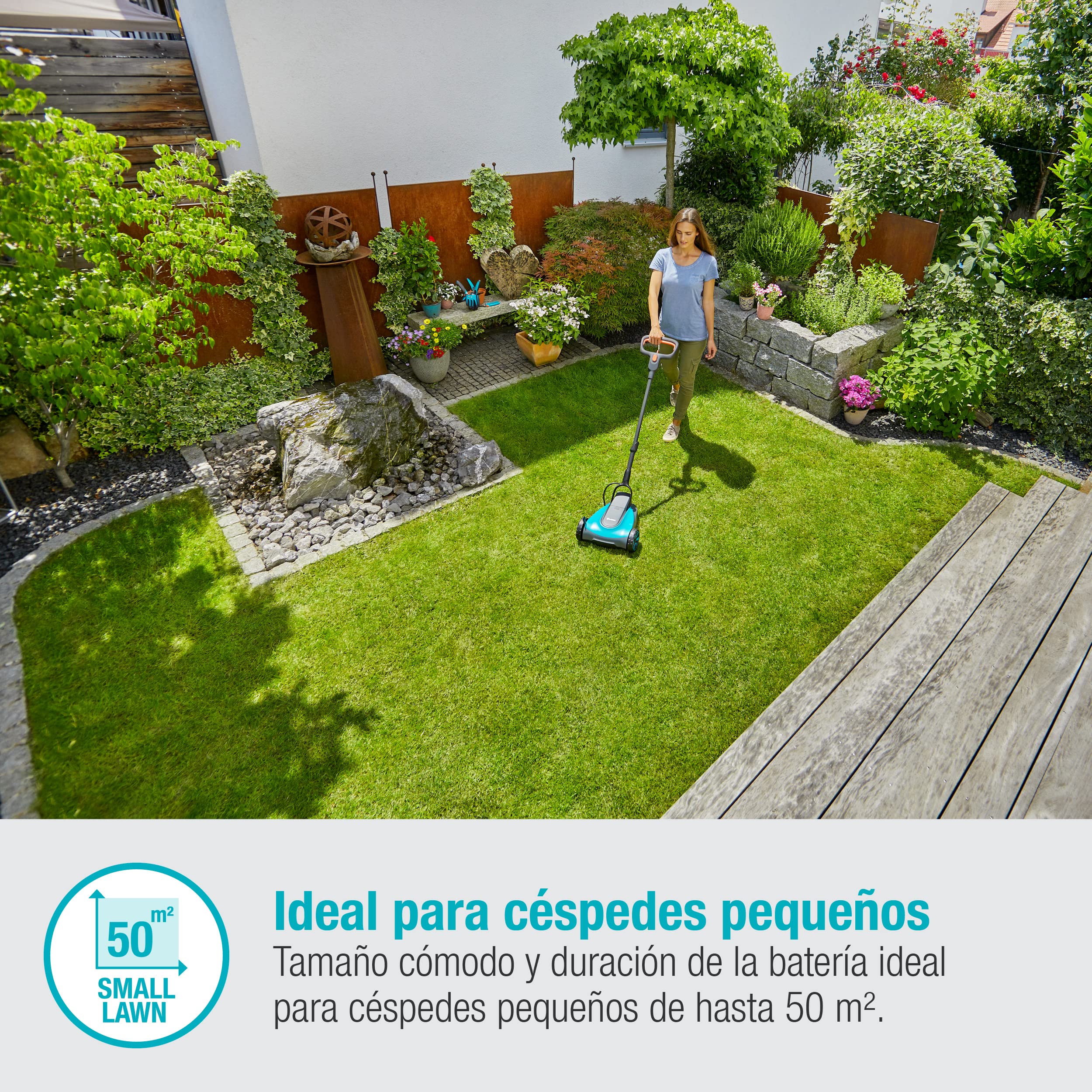 Gardena HandyMower 22/18V P4A Cortacésped Manual Batería 50m², Incl. Batería