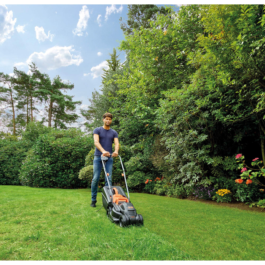 BLACK+DECKER Cortacésped Eléctrico 1000W 32cm + Desbrozadora, 35L, 250m² - BEMW351GL2
